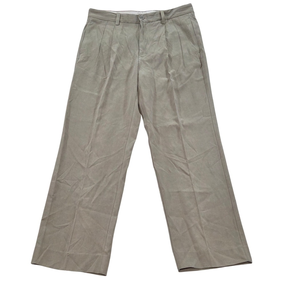 Tommy Bahama Mens Silk Blend Pleated Dress Pants‎ Khaki Tan Size 33x30